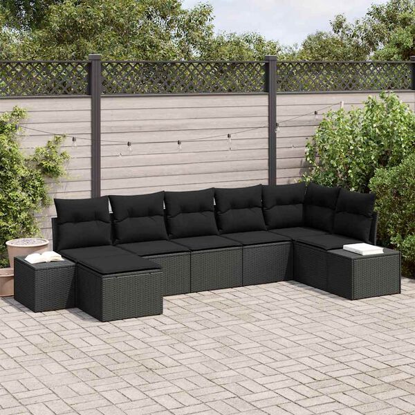 vidaXL Set Divano da Giardino con cuscino 7 pcs Nero polyrattan