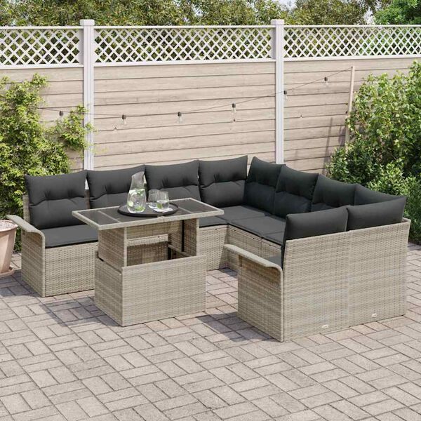 vidaXL Set Divano da Giardino con cuscino 9 pcs Grigio chiaro