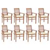 vidaXL Sedie da Pranzo con Cuscini Crema 8 pz Massello di Teak