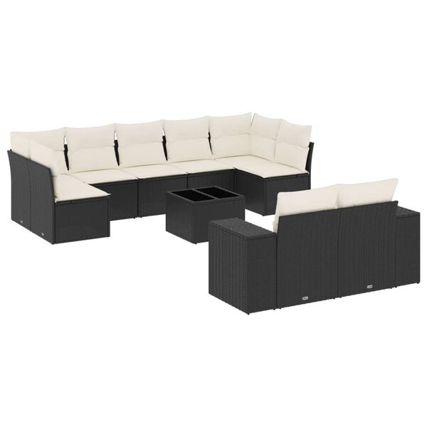 vidaXL Set Divani da Giardino 10pz con Cuscini in Polyrattan Nero