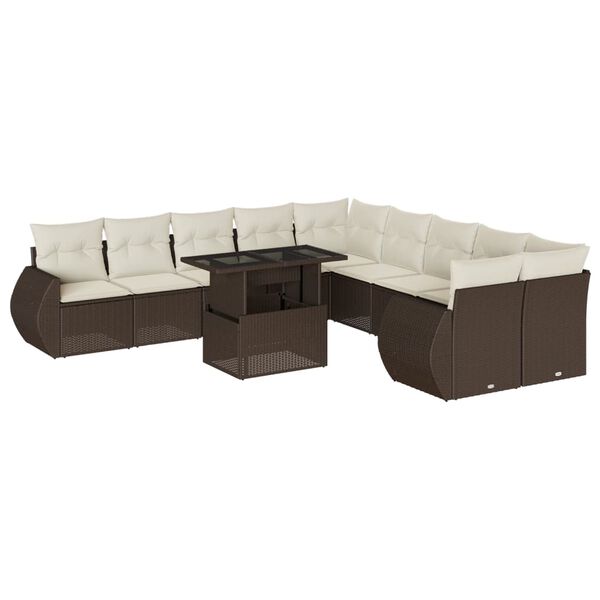 vidaXL Set Divani da Giardino 11 pz con Cuscini Polyrattan Marrone