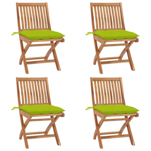 vidaXL Sedie da Giardino Pieghevoli con Cuscini 4 pz Massello di Teak