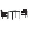 vidaXL Set da Pranzo per Giardino 3 pz Nero polyrattan