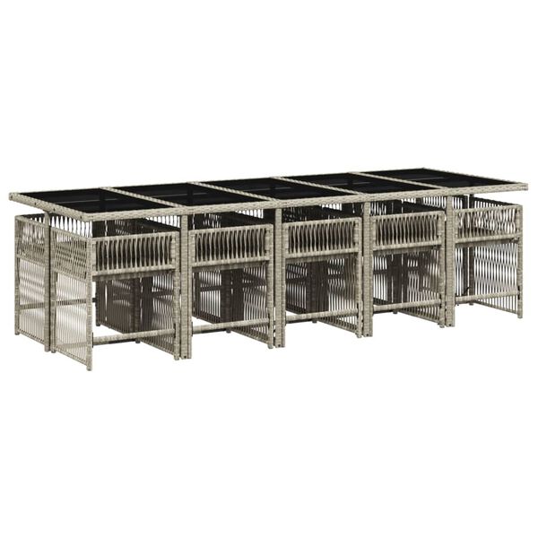 vidaXL Set Pranzo Giardino 11pz con Cuscini Grigio Chiaro Polyrattan