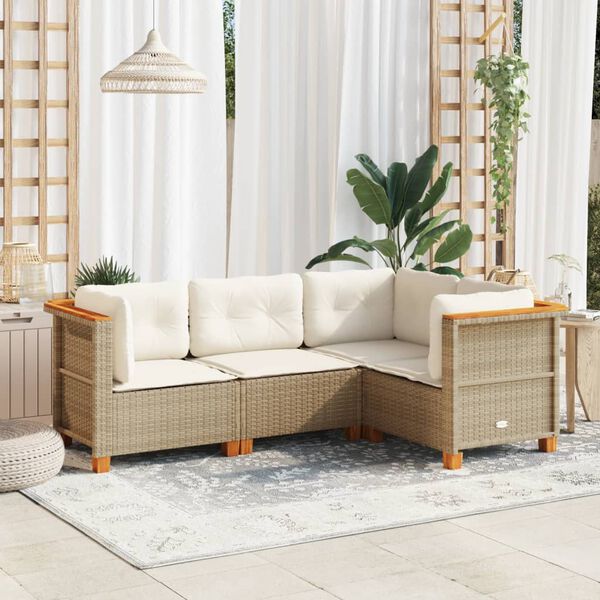 vidaXL Set Divano da Giardino 4 pz con Cuscini Beige in Polyrattan