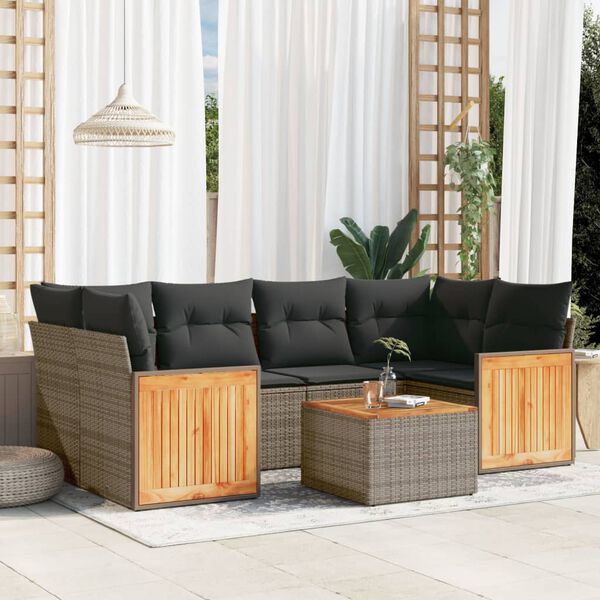 vidaXL Set Divani da Giardino 7 pz con Cuscini Grigio in Polyrattan