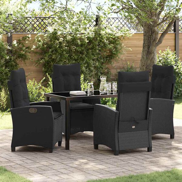 vidaXL Set da Pranzo per Giardino con cuscino 5 pcs Nero polyrattan