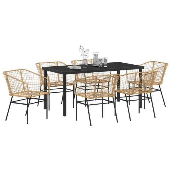 vidaXL Set da Pranzo per Giardino 7 pcs Marrone polyrattan