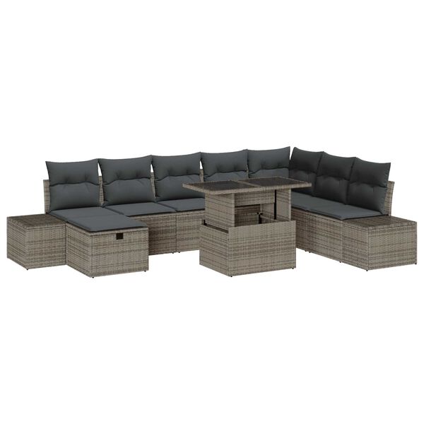 vidaXL Set Divano da Giardino 9 pcs Grigio polyrattan