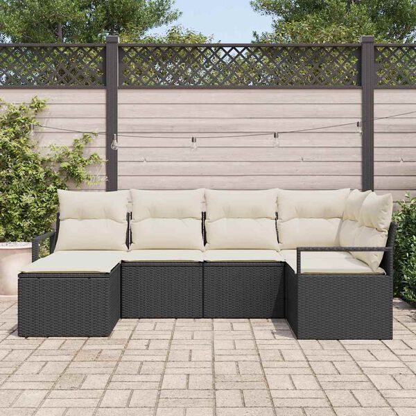 vidaXL Set di divani con cuscino 6 pcs Nero polyrattan