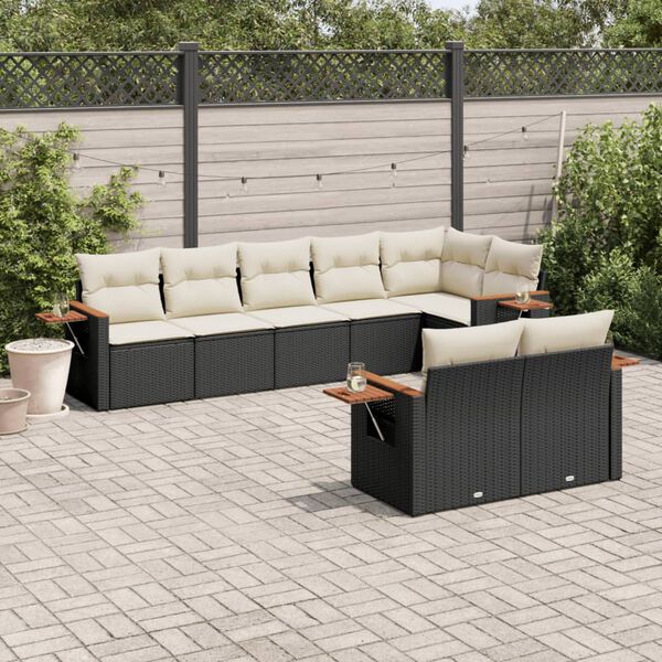 vidaXL Set Divani da Giardino con Cuscini 8 pz Nero in Polyrattan