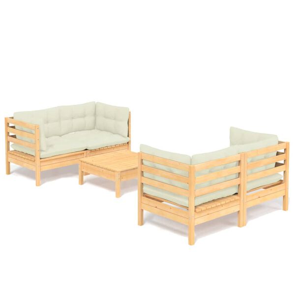 vidaXL Set Salotto da Giardino 5pz con Cuscini Crema in Legno di Pino
