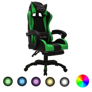 vidaXL Sedia da Gaming con Luci a LED RGB Verde e Nera in Similpelle