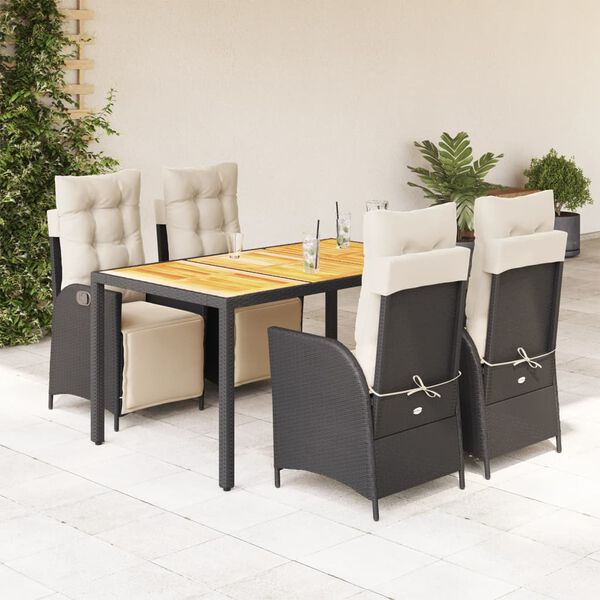 vidaXL Set da Pranzo da Giardino 5 pz Nero con Cuscini in Polyrattan