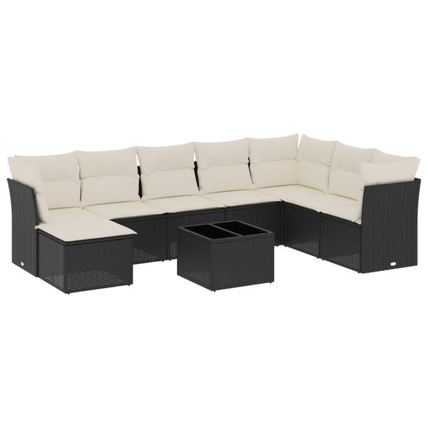 vidaXL Set Divani da Giardino 9 pz con Cuscini Nero in Polyrattan