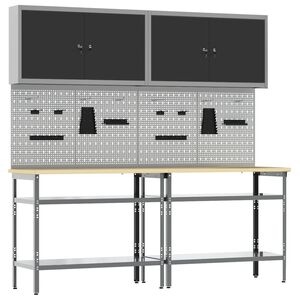 vidaXL Set banco da lavoro 8 pz Nero e Grigio