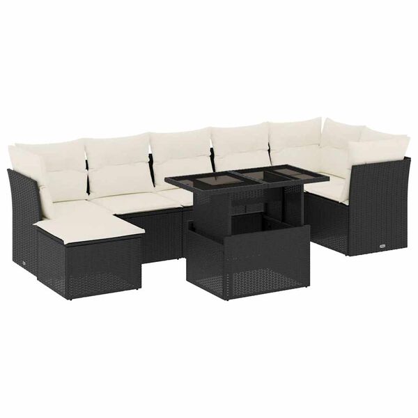 vidaXL Set Divani da Giardino con Cuscini 8 pz Nero in Polyrattan