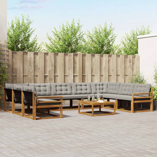 vidaXL Set di divani da esterno 10 pcs Grigio Naturale e Chiaro