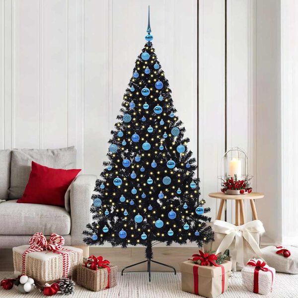 vidaXL Albero di Natale artificiale con luci integrate Nero 180 cm PVC