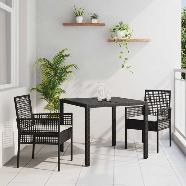 vidaXL Set da Pranzo per Giardino 3 pcs Nero polyrattan