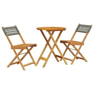 vidaXL Set da Bistrot 3 pz Grigio in Polyrattan e Legno Massello