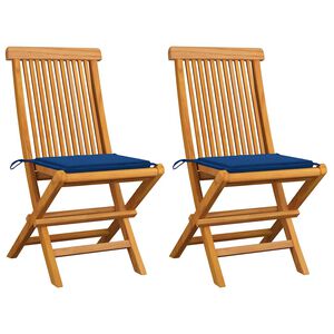 vidaXL Sedie da Giardino con Cuscini Blu Reale 2 pz Massello di Teak