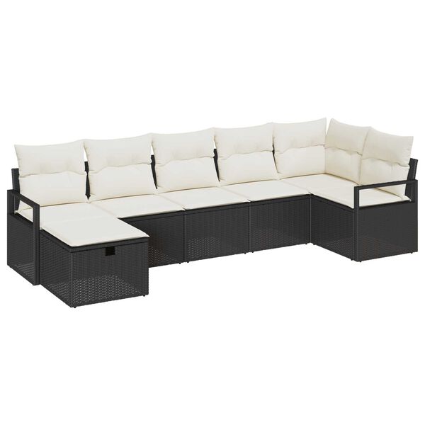 vidaXL Set di divani con cuscino Nero e Crema polyrattan