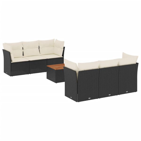 vidaXL Set Divani da Giardino con Cuscini 7pz Nero Polyrattan
