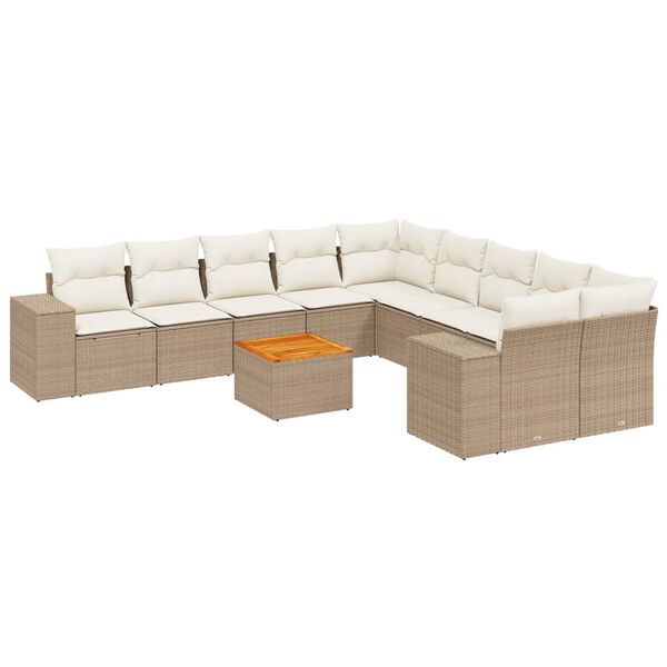 vidaXL Set Divani da Giardino 11 pz con Cuscini Beige in Polyrattan