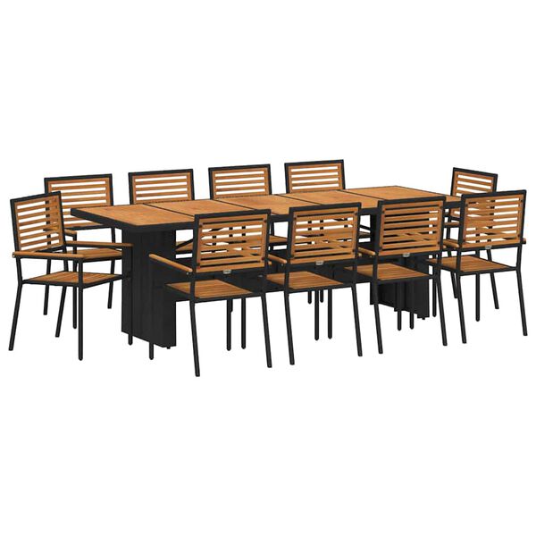 vidaXL Set da Pranzo per Giardino 11 pcs Nero 240 x 90 x 75 cm