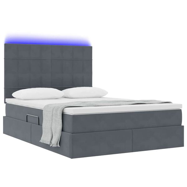 vidaXL Letto con contenitore e LED Grigio scuro 140 x 200 cm Velluto