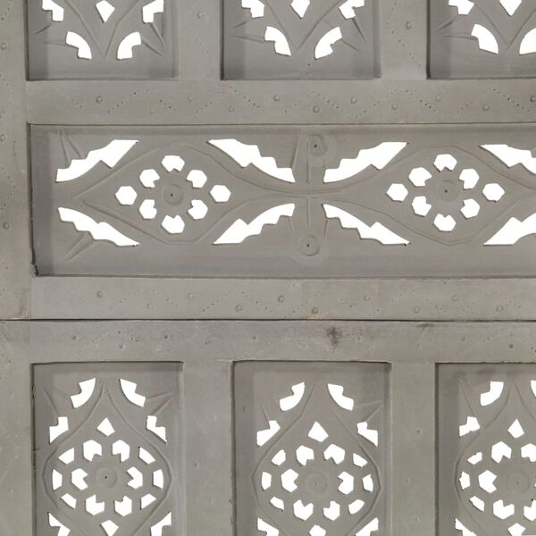 vidaXL Divisorio 4 Pannelli Intaglio Grigio 160x165cm Mango Massello