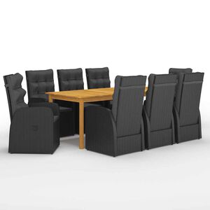 vidaXL Set da Pranzo da Giardino 9 pz Nero