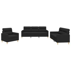 vidaXL Set di Divani 3 pz con Cuscini Nero in Tessuto