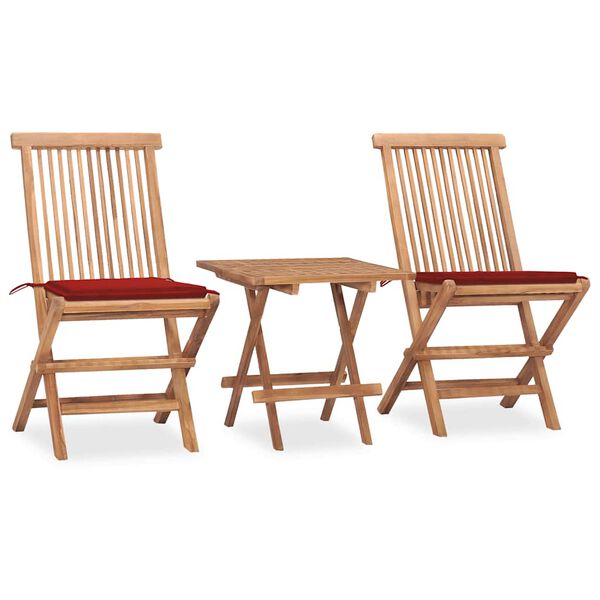 vidaXL Set da Pranzo Giardino Pieghevole 3 pz Cuscino Massello di Teak