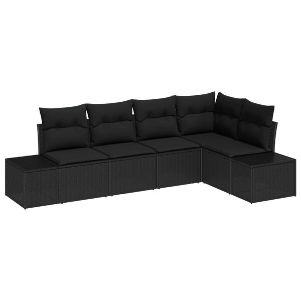 vidaXL Set Divano da Giardino 5 pcs Nero polyrattan