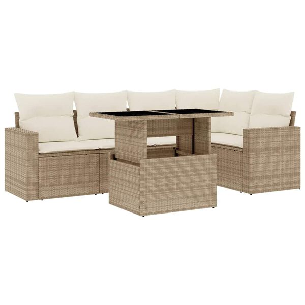 vidaXL Set Divano da Giardino 6 pz con Cuscini Beige in Polyrattan