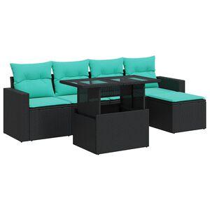 vidaXL Set Divano da Giardino 6 pz con Cuscini Nero Polyrattan Acacia