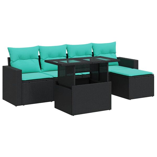 vidaXL Set Divano da Giardino 6 pz con Cuscini Nero Polyrattan Acacia