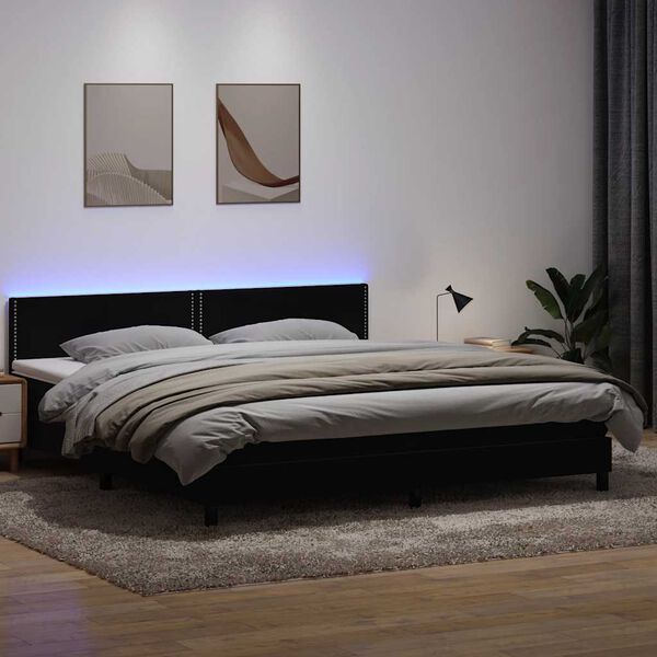 vidaXL Letto a Molle con Materasso e LED Nero 200x210 cm in Velluto