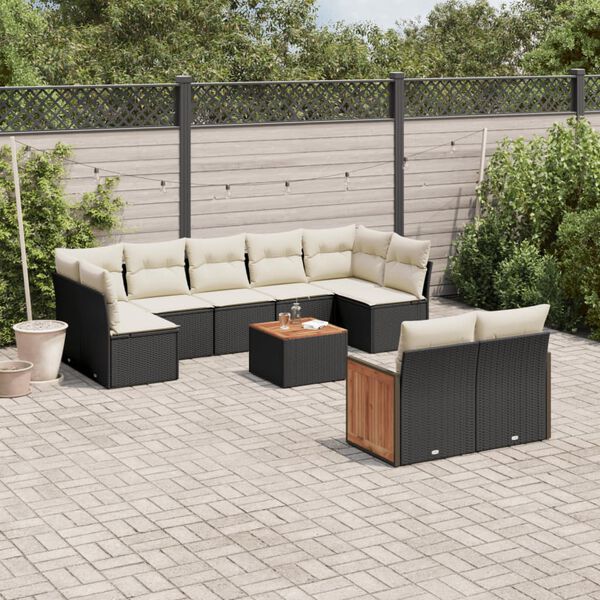 vidaXL Set Divani da Giardino 10pz con Cuscini in Polyrattan Nero