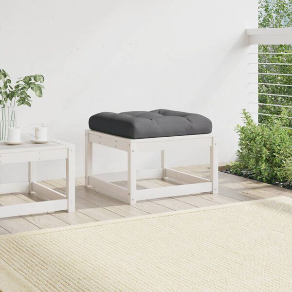 vidaXL Poggiapiedi da Giardino con Cuscino Legno Massello Pino Bianco