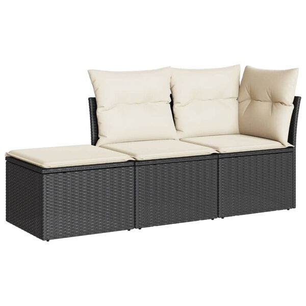 vidaXL Set Divani da Giardino 3 pz con Cuscini in Polyrattan Nero