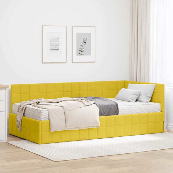 vidaXL Struttura Letto Angolare con Materasso 2 pcs Giallo Velluto