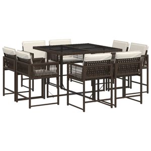 vidaXL Set da Pranzo da Giardino 9pz con Cuscini Marrone in Polyrattan