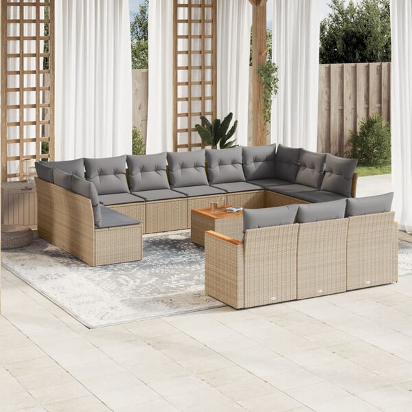 vidaXL Set Divani da Giardino 14pz con Cuscini in Polyrattan Beige
