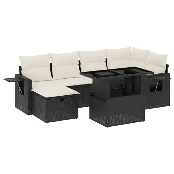 vidaXL Set Divani da Giardino con Cuscini 7pz Nero Polyrattan