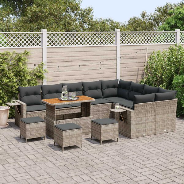 vidaXL Set Divano da Giardino con cuscino 13 pcs Grigio polyrattan