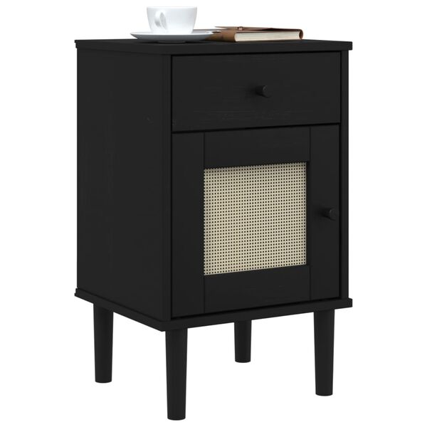 vidaXL Comodino SENJA Aspetto Rattan Nero 40x35x65 cm in Legno Pino