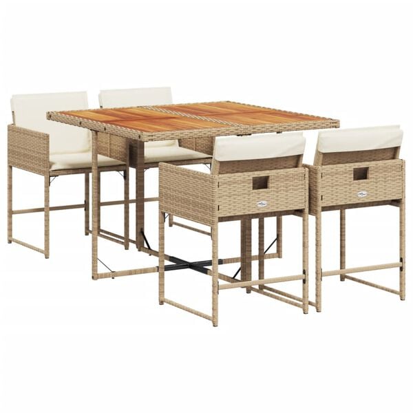 vidaXL Set da Pranzo da Giardino 5 pz con Cuscini Beige in Polyrattan
